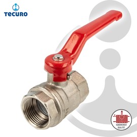 tecuro Ball Valve, Internal Thread on Both Sides Rp 1 1/2 Inch (DN 40), Long Steel Lever, Nickel-Plated Brass