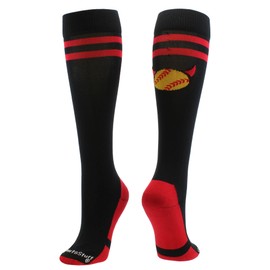 MadSportsStuff Devils Softball Socks Over the Calf (Black/Scarlet, Small) - Black/Scarlet,Small