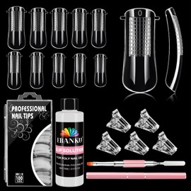 EBANKU 100PCS Nail Dual Forms Tips with 75ml Slip Solution, Full Cover Gel Nail Extension Mold Tips & 1Pcs Poly gel Nails Brush & 5Pcs Dual Form Clip