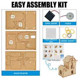 Solar Powered Wooden Puzzle,DIY Assembly Windmill House,3D Construction Toy,STEM Educational Science Craft Model Kit,Craft for Kids,Handmade Wood House for Children Ages 8 9 10 11 12