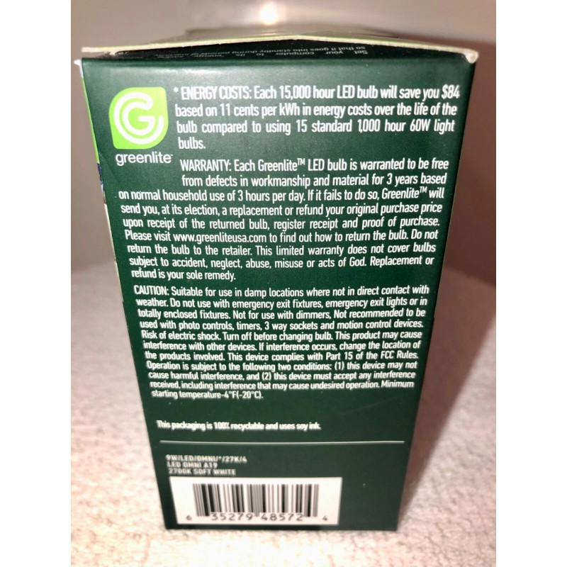 Greenlite greenlite 60w Non-Dimmable 9W LED 4-LIGHT BULB PACK 2700K
