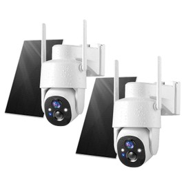 Solar Security Cameras Wireless Outdoor, 2K Pan Tilt 360° View Battery Powered 2-Way Talk Outdoor Camera Wireless 3MP PTZ WiFi Surveillance Cam Cloud/SD Storage Color Night Vision Spotlight 2-Pack