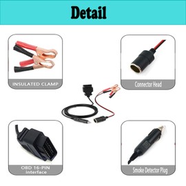 Emergency Power Supply Cable, OBD2 ECU Memory Saver Connector 12V Car OBD Memory Saver with Clip, OBD2 Memory Saver Connector (DC - 12V)