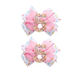 Birthday Hair Clips for Baby Girls - 2Pc Pink Sprinkle Bow Hair Clips for 5th Birthday Glitter Ice Cream Baby Bow Party Decorations for Girls Toddlers Hair Accessories (Pink-5 Years-Clips)