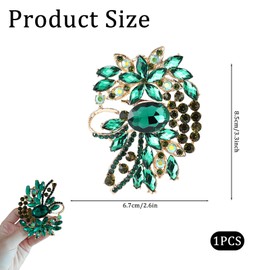 Green Brooch Pin for Women Fashion,Large Flower Statement Brooches Pins,Gold Pins with Rhinestones,Elegant Scarf Clip & Jacket Accessory Decoration,Wedding Flower Leaf Bouquet Brooch (Green)