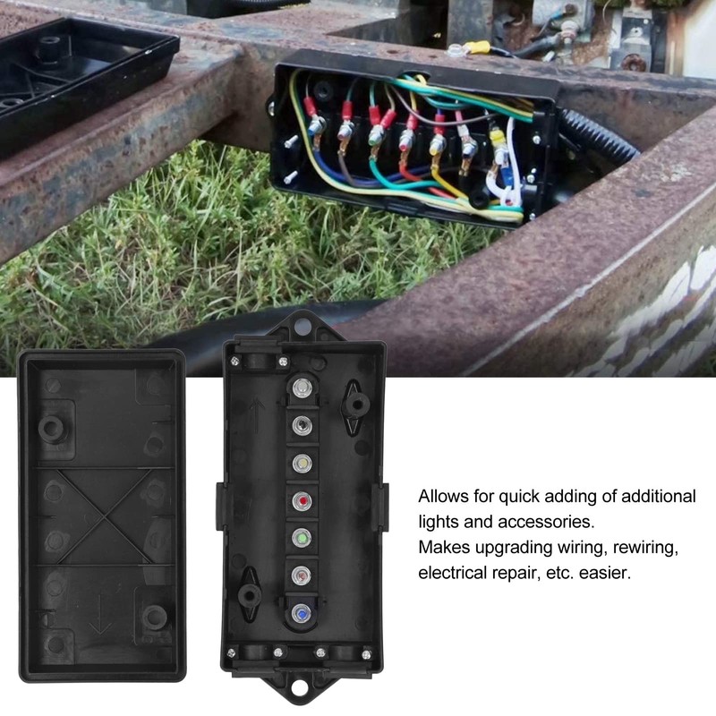 OVAQUIXI 7 Way Trailer Junction Box, ABS Terminal Connector, Waterproof