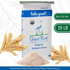 Great River Organic Milling Organic Einkorn Flour | Ancient Wheat Flour | Non-GMO & Kosher | High-Protein | Nutrient Rich Healthier Alternative to All-Purpose Flour | 25 Lb (Pack of 1)