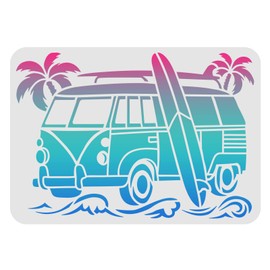FINGERINSPIRE Surf Car Stencil 11.7x8.3 Inch A4 Plastic Palm Trees Wave Painting Pattern - Reusable for Surfboard, Wood, Floor, Wall and Tile
