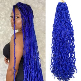 36 Inch 7 Packs Soft Locs Crochet Hair Blue Color Whole Strand No Extended Long New Faux Locs Pre-looped Super Lightweight Synthetic Hair Braids For Black Women (36inch, 7packs, Blue)