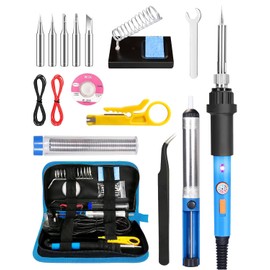 MOXTOYU 17-in-1 Electric Soldering Iron Kit, 60W Soldering Iron with Adjustable Temperature 220-480℃, ON/Off Switch, 5 Soldering Tips, Desoldering Pump, Wire Stripper, Tweezer, Stand, Tool Case