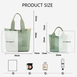 Aucuu Multi-Pocket Tote Bag, Canvas Tote Bags for Women, Crossbody Bags, Large Capacity Shoulder Bag with Zipper, Ladies Handbags for School Shopping Work Travel, White L