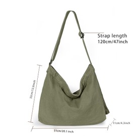 Canvas Umhängetasche Damen, Etercycle Canvas Crossbody Bag Herren Groß Schultertasche mit Verstellbarem Riemen, Studententasche Messenger Bag Kuriertasche Hobo Casual Tasche (Grün)