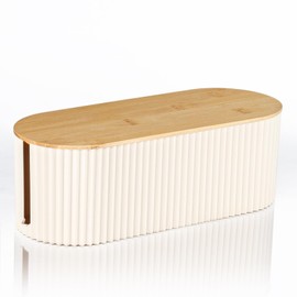 Cable Management Box with Solid Bamboo Cover, 12.6x5.4x4.4 inches, Floor Outlet Hider, Wire Organizer for Desk TV Computer USB Hub System to Cover and Hide & Power Strips & Cords (Beige)