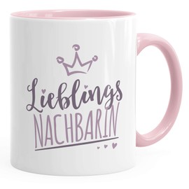 Moonworks® Kaffee-Tasse Schriftzug Lieblings - Kollegin/Nachbarin mit Krone-Motiv Geschenk Lieblingsperson Nachbarin inner-rosa unisize