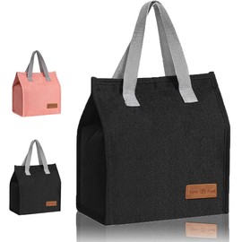 HZYUEKUN Lunch Bags for Women Men, Reusable Portable Lunch Box Bag, Insulated Cooler Bag Thermal Leak-Proof Lunch Organizer, Thermal Cooler Bag for Work School Picnic Travel(Black)