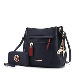 MKF Collection Hobo Handbag for women- Vegan Leather Shoulder bag and Wristlet Purse Navy