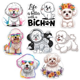Bichon Frise Dog Sticker 8 Pcs Vinyl Stickers Laptop Waterproof Decal for Car Bumper Water Bottle Window - Size 4 Inches