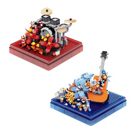 Kadablk - Juego de bloques de construcción clásicos y famosos para instrumentos musicales, 1500 unidades para adultos y niños, juego de guitarra y batería con cubierta de plástico transparente