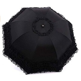 chenwen Foldable Travel Umbrella Compact UV Resistance sunshade Princess Lace Parasol Umbrella Sun Umbrella for Women Girls (Black)