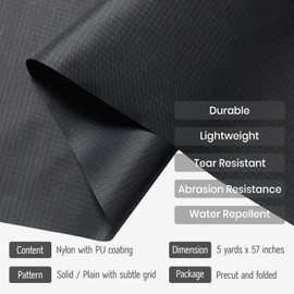 sheelokhwui Precut Nylon Fabric (5 Yards x 57 inch) - Water Repellent Ripstop Fabric, Lightweight, Du-Rable - Used for Covers, Flag, Sacks, Upholstery, Tent, Tarps, Kite, Craft and DIY - Dark Grey