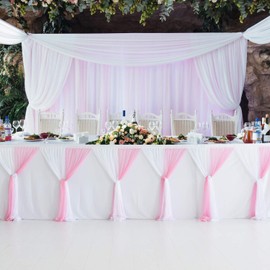 HBBMAGIC DIY Tulle Table Skirt, White + Pink, 183 cm x 76 cm, Party Decoration, Tulle Table Skirts for Wedding, Birthday, Christening, Baby Shower, Banquet