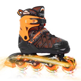 Nattork Adjustable Inline Skates for Tollder Boys with Light up Wheels - Orange Little Kids Blade Roller Skating for Beginners Size 10C 11C 12C Ages 3 4 5 6
