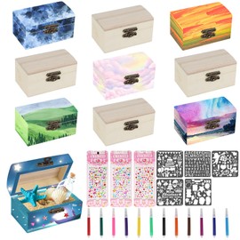 lahnao 10 Pieces Wooden Box with Lid, Mini Wooden Box With Hinged Lid, 5x5x9cm Small Wooden Box for Children's Birthday Parties, Storing Jewellery and DIY Events