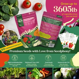 Seedphony 25 Gourmet Garden Vegetable Seeds Variety Pack - 14,965+ Non-GMO Heirloom Vegetables Seeds for Planting Indoor&Outdoor Home Garden seeds - Gardening Seed Packets for Planting Vegetable Seeds