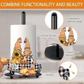 Fall Paper Towel Holder, Autumn Kitchen Decor, Farmhouse Fall Gnomes Kitchen Decor Accessories Paper Towel Holder Stand, Metal Fall Decorations for Home Bathroom, Large Towel Stand for Countertops