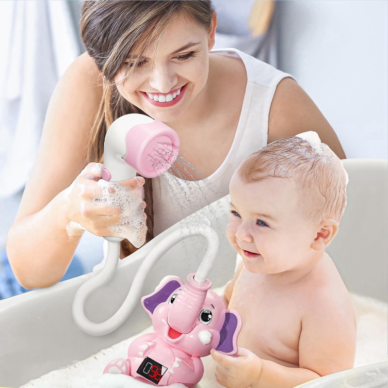 Baby Bath Shower Head with Thermometer Animal Shaped IPX7 Waterproof