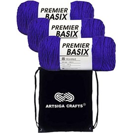 Premier Yarns Basix Royal Blue 1115-22 (3-Skeins - Same Dye Lot) Worsted Medium #4 Acrylic Yarn for Crocheting and Knitting with Project Bag