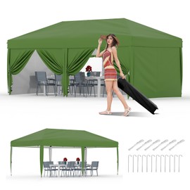 Garvee 10x20 Pop Up Canopy Tent Outdoor Canopy One-Person Set Up Heavy Duty Commercial Instant Tent Shelter, 6-Sidewall+White