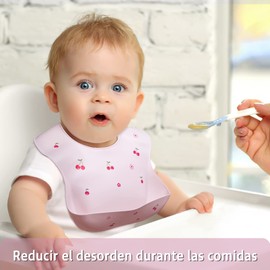 Termichy Baberos de Silicona para Bebe, 2 Piezas Baberos Impermeables para Niño y Niña, Fácil Limpieza, Ajustables con Bolsillo