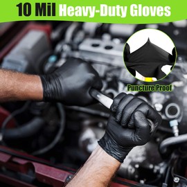 TREEGO 10 Mil Black Nitrile Gloves 100 - XL, Heavy Duty Industrial Disposable, Diamond Texture, Latex-Free Rubber Gloves – Strong Protection for Mechanics, Painting, Cleaning