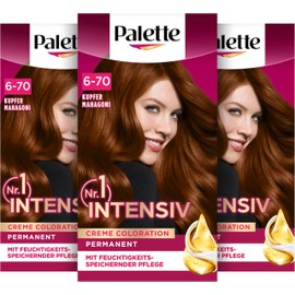 Palette Intensive Cream Colouration 6-70 Copper Mahogany (3 x 115 ml), Permanent Hair Colour for Bright, Long-Lasting Colour Brilliance & 100% Grey Coverage
