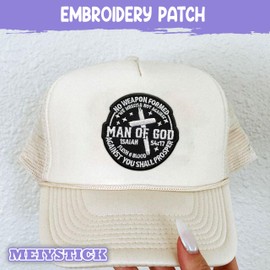 MEIYSTICK Man of God Cross Embroidery Patch for Clothes Backpacks Hats Jeans Bags, Scripture Bible Size 3" Iron Patch or Sew On Patches, Faith Applique Embroidery Patches, Religious Gift for Christian