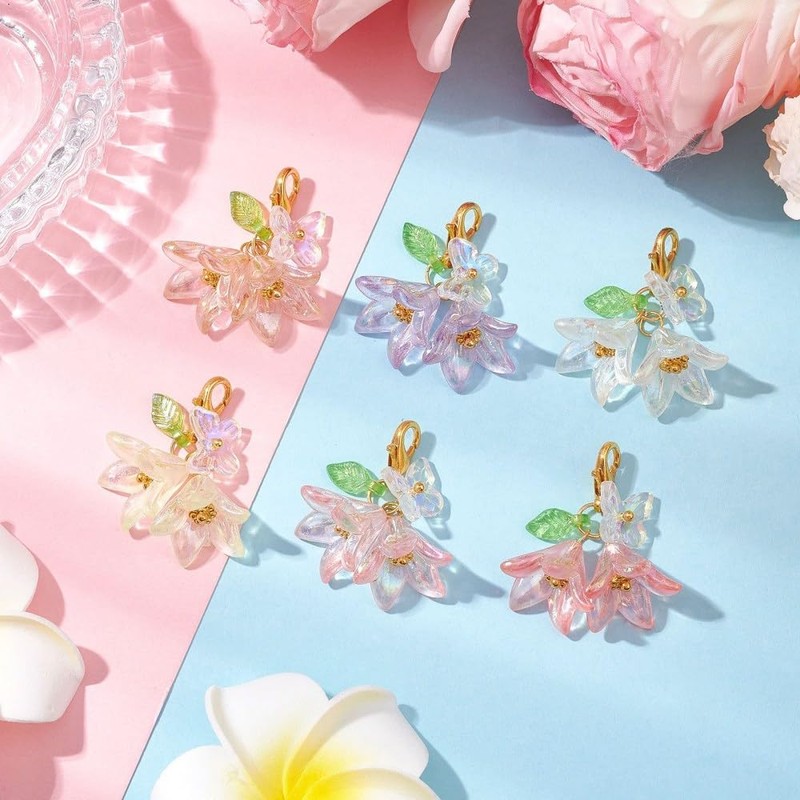 DanLingJewelry 60Pcs Colorful Acrylic Flower Leaf Pendants Delicate Lily Floral