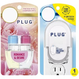 F.e.b.r.e.z.e Odor-Fighting Fade Defy Plug Air Freshener (1 Refill) of 0.87 Fl Oz + Starter Kit (Romance & Desire)