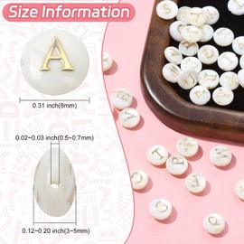 Airssory 26 Pcs Natural Freshwater Shell Letter Alphabet Loose Beads with Golden Plated Flat Round Shape Charm Beads for Bracelets Jewellery Making Key Chains - 8x3~5mm