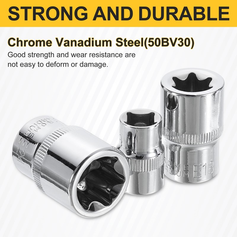 sourcing map E-Torx Socket Set 1/4" 3/8" 1/2" Drive E4