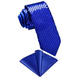 DiBanGu Conjunto de corbata delgada de lentejuelas y bolsillo para hombre, corbata delgada de satén sólido brillante para fiesta, boda, Azul Real, Talla única