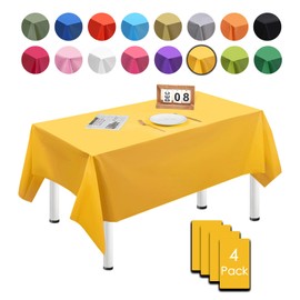 MORAINJAY 4Pcs PEVA Yellow Tablecloths,137x274cm Large Rectangular Table Cover for Birthday Party, Solid Color TableCloth for Outdoor Picnic,Waterproof,Wipe Clean Oil-proof Table Cloth for Home Dinner
