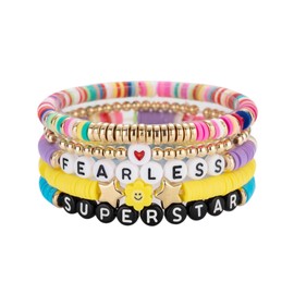 DEXKWEN Friendship Bracelets for Women Music Summer Beach Boho Layering Heishi Surfer Colorful Beaded Bracelet Set for Women Best Friend Jewelry Gifts