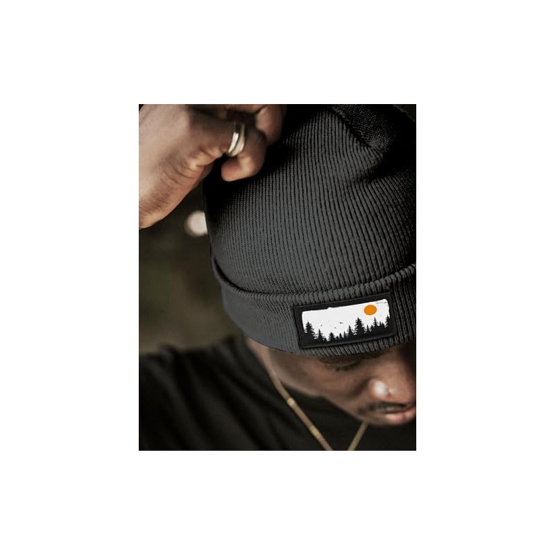 Neverless® Men's Beanie Winter Hat with Patch Print Forest Trees
