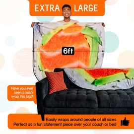 TILTECH Sushi Blanket - Giant 6 Foot Food Blanket - 72" Realistic & Large Size Gag Gift, Soft, Warm & Plush Flannel, Cute & Funny Blankets for Adults, Teens & Kids, Novelty & Sushi Gifts