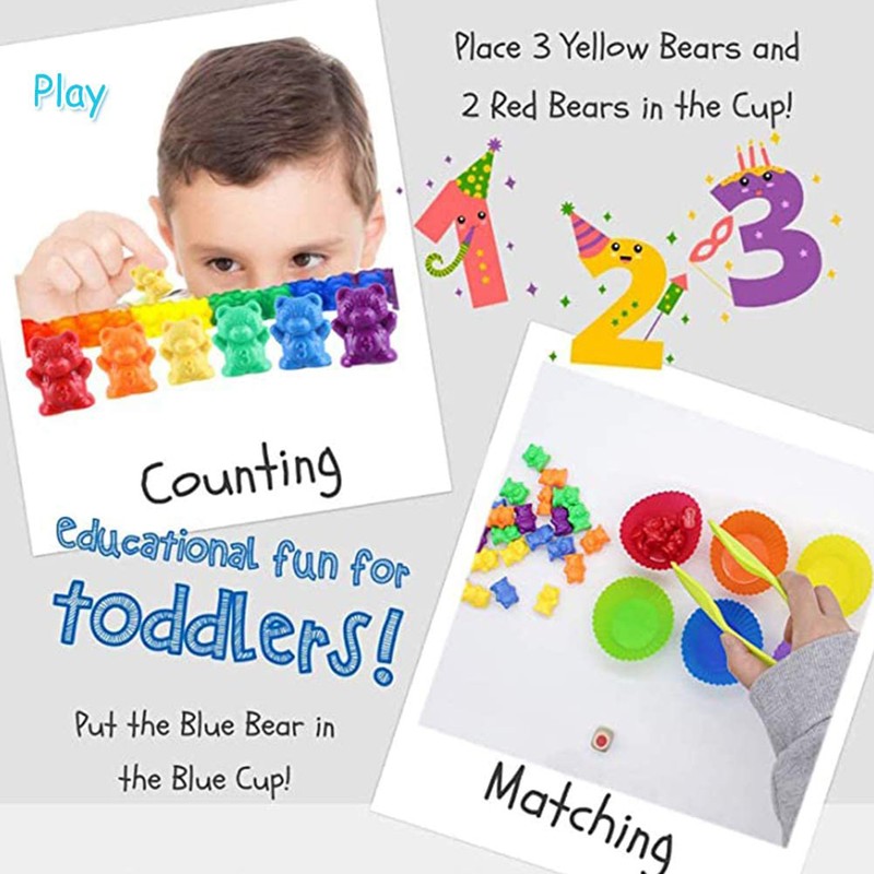 62 pcs/set Kids Rainbow Counting Bear Toys Educational Cognition Matching