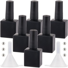 GORGECRAFT 6Pcs 10ml Black Empty Nail Polish Bottles with Brush Refillable Gel Polish Bottles Opaque Square Glass Fingernail Bottles with Plastic Funnel Hopper Stainless Steel Beads for Nail Art
