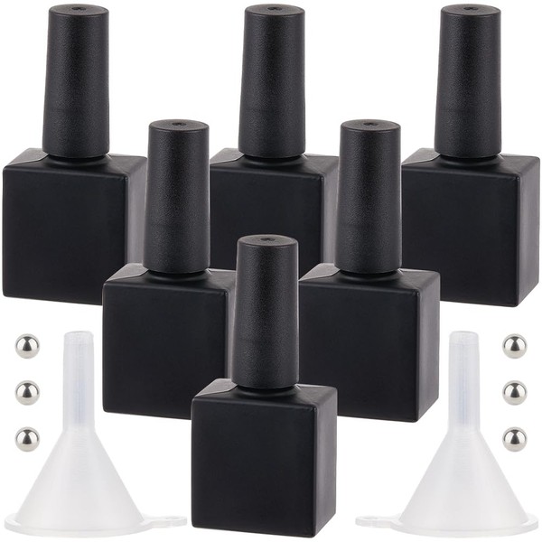 GORGECRAFT 6Pcs 10ml Black Empty Nail Polish Bottles with Brush