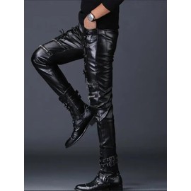 Idopy Men`s Rock Steampunk Gothic Lace Up Cosplay Party PU Leather Pants K510 36