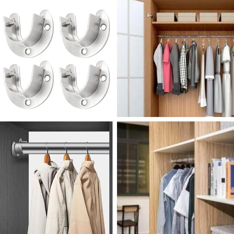 Yosawo 4Pcs Closet Pole Sockets Stainless Steel U-Shaped Flange Rod